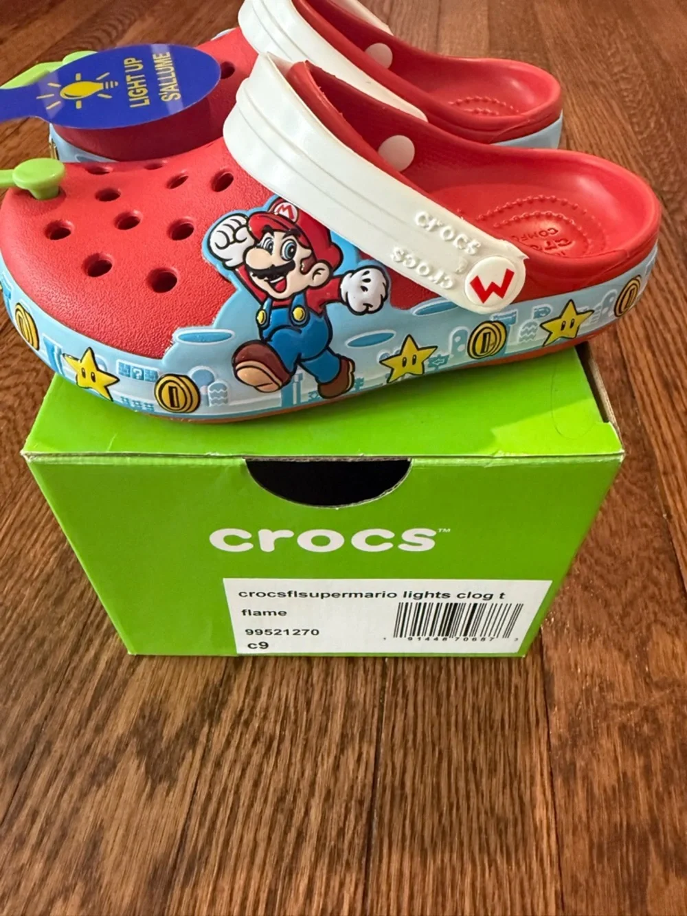 CROCS Kids Super Mario Light-Up Clog in Red with Blue Trim